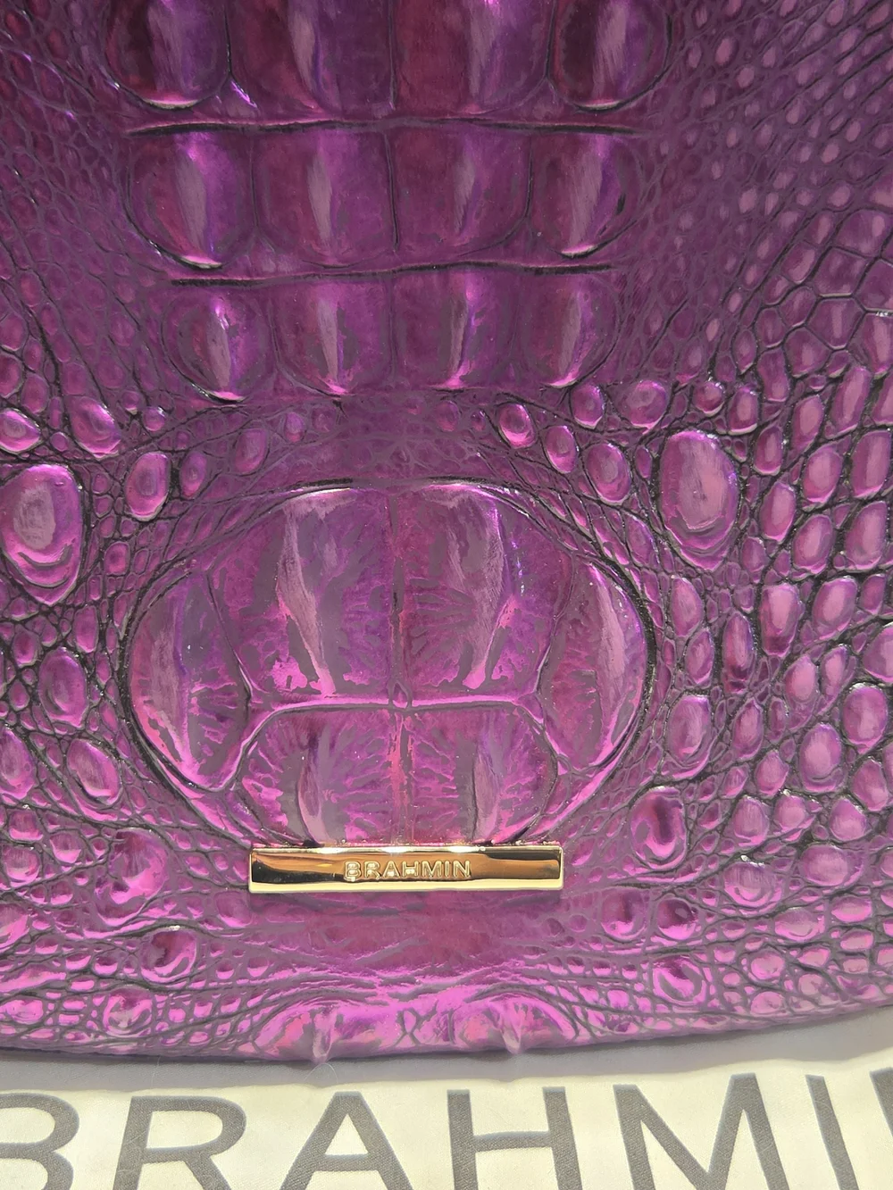 Brahmin Purple Croc-Embossed Large Hobo Bag With Credit Card Holder With Zipper